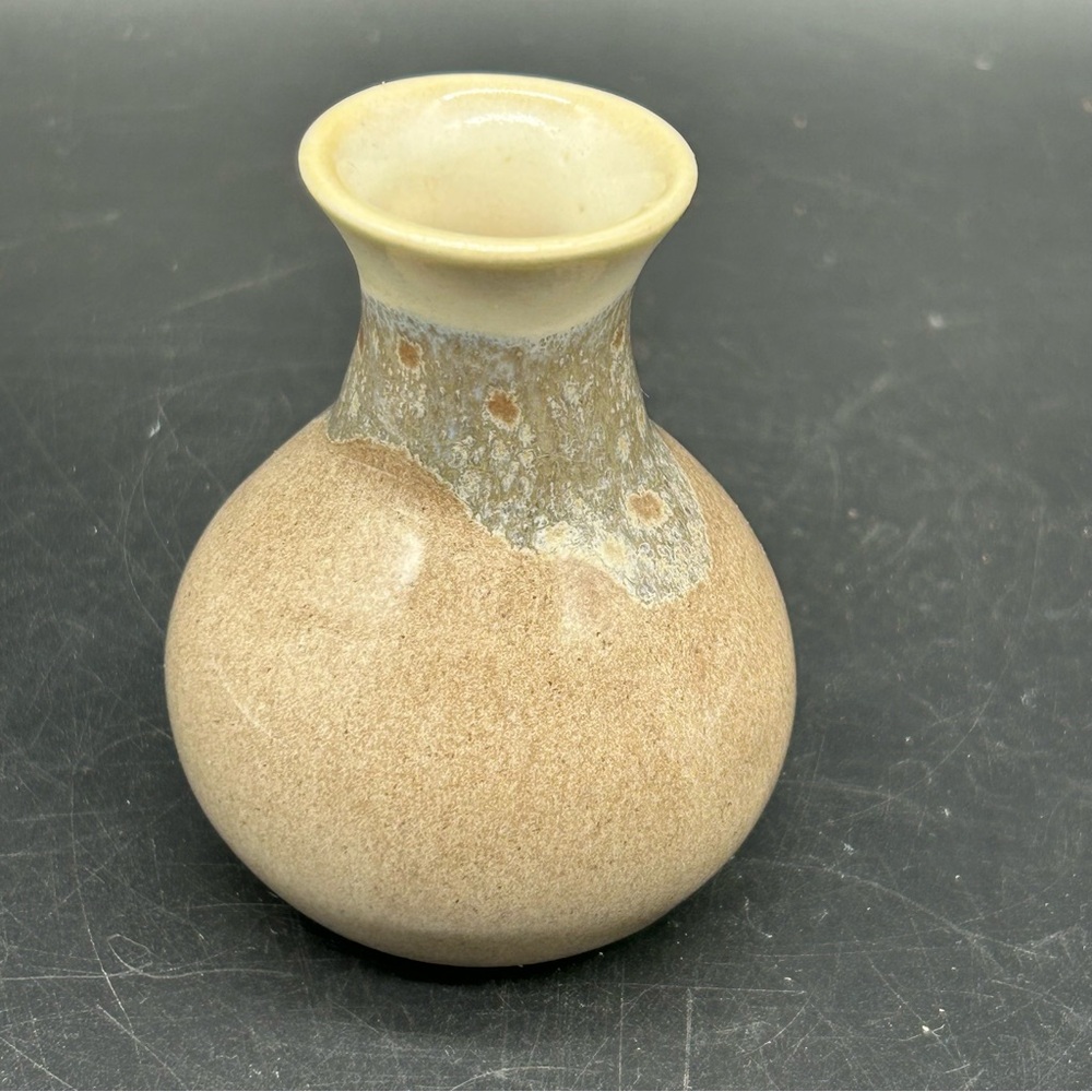 Neher Pottery Vase Small Brown / Cream Studio Pottery Bud Vase 3 inches